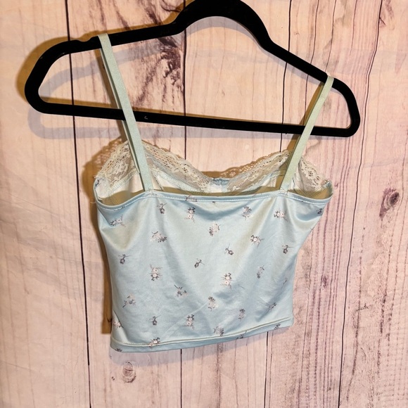 Vintage Cropped Coquette Girly Light Blue Floral Lace Trim Corset Top Small - Picture 4 of 8